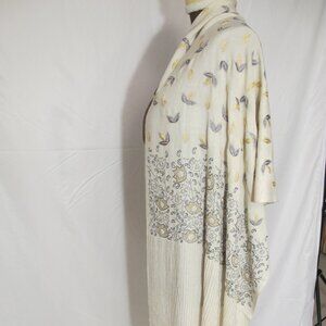 J Raani White pashmina with blue and gold floral design - new in bag